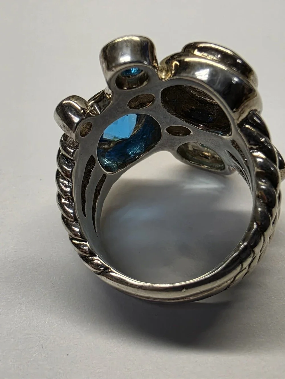 Sterling Silver Mosaic Multi Blue Gemstone Cocktail Ring Size 7.5